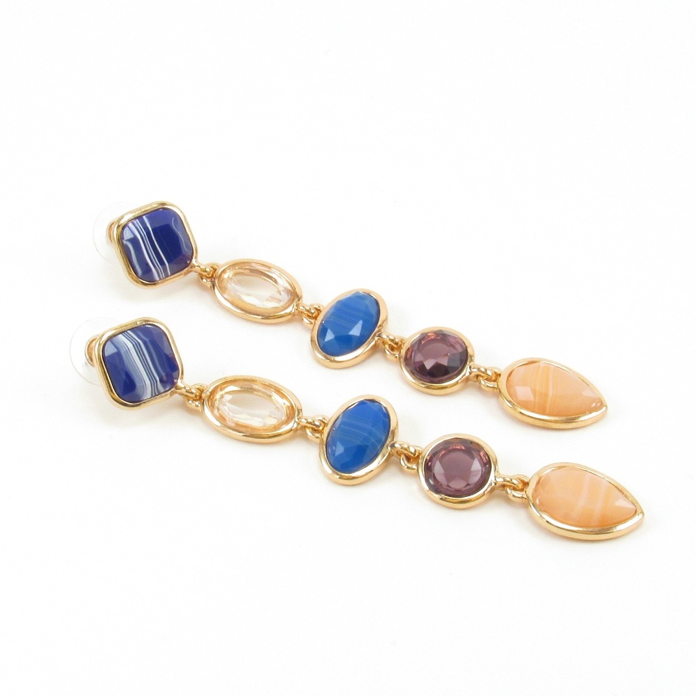 Multi Stone Drop Dangle Earrings Blue Gold